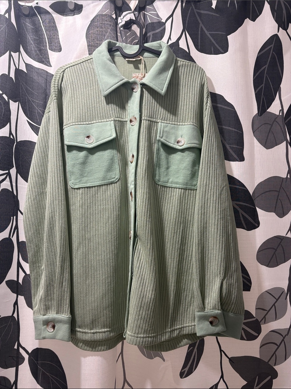 Hem & Thread Mint Green Ribbed Button-Up Jacket